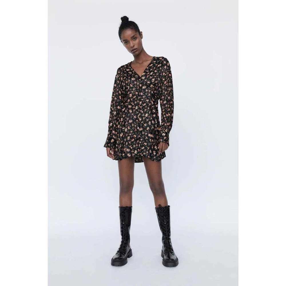 Zara Black Floral Print Dress